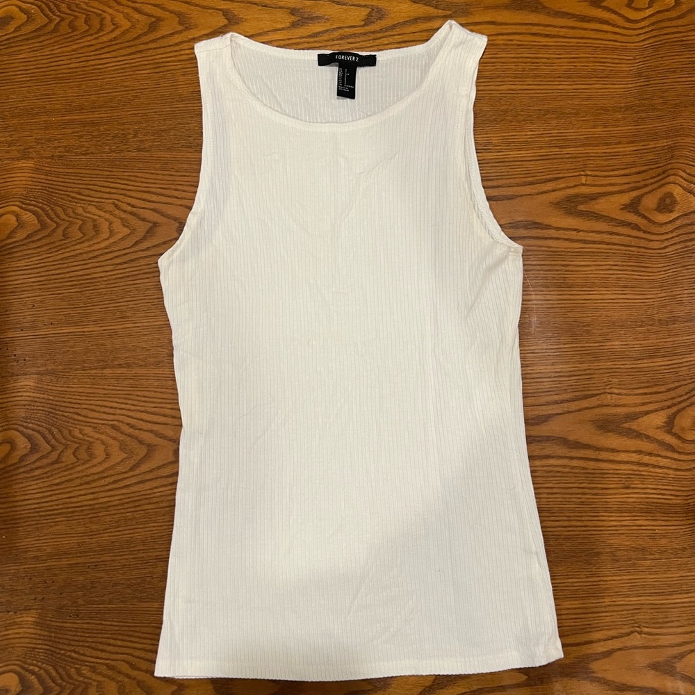 Forever 21 White Ribbed Tank Top